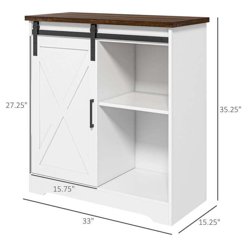 Farmhouse Coffee Bar Cabinet, 33" Buffet Sideboard with Sliding Barn Door and Adjustable Shelf, Kitchen Buffet Cabinet