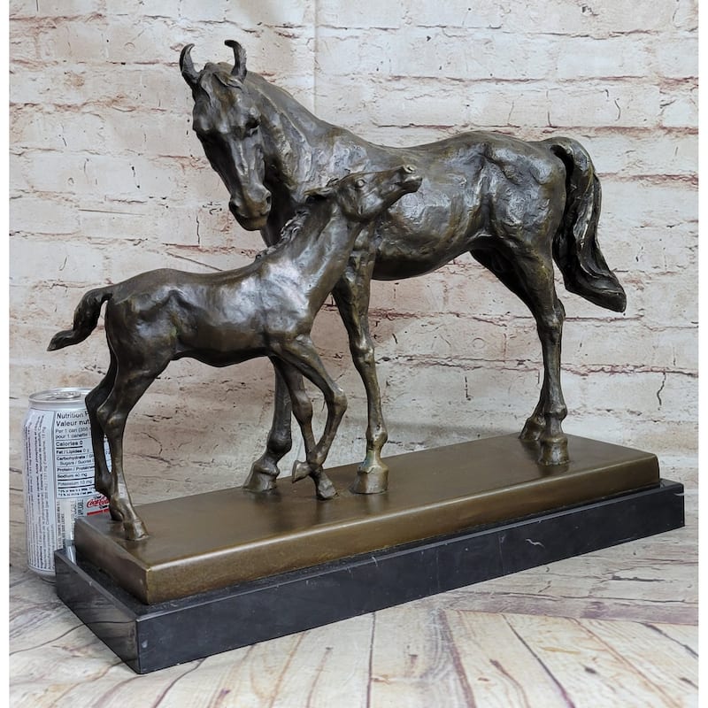 Horse W/ Foal Bronze Marble Figurine Statue By Mene Hot Cast Sculpture Figure