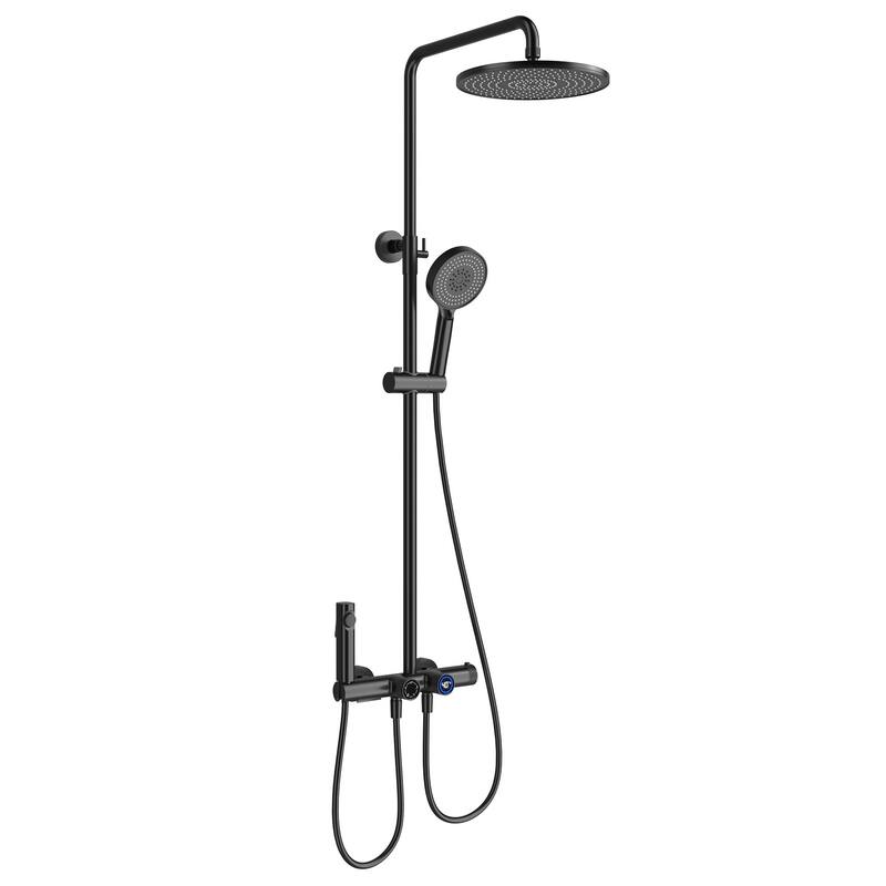 Matte Black Wall Mounted Thermostatic Bathroom Shower Faucet Set