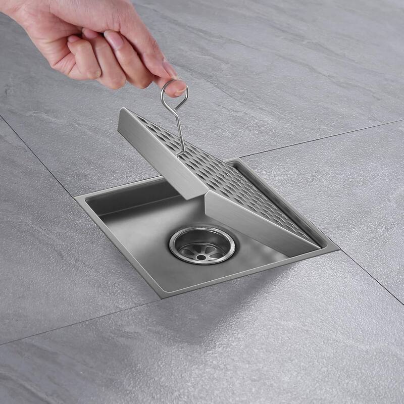 PROOX 6 inch Square Shower Floor Drain with Flange Removeable Grid Panel - 6 in.