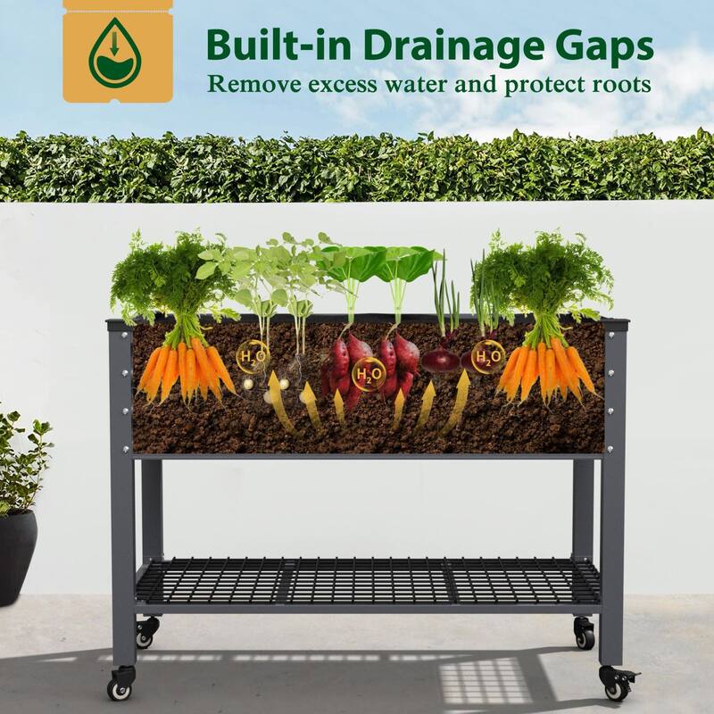 VEIKOUS 7.8 Cu.ft Galvanized Steel Raised Garden Bed, Large Outdoor Planter Box with Drainage Holes, Wheels