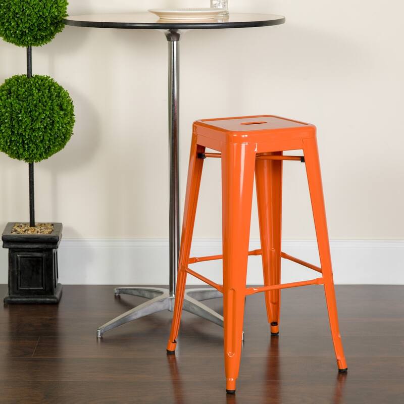 4 Pack 30" High Backless Metal Indoor-Outdoor Barstool with Square Seat