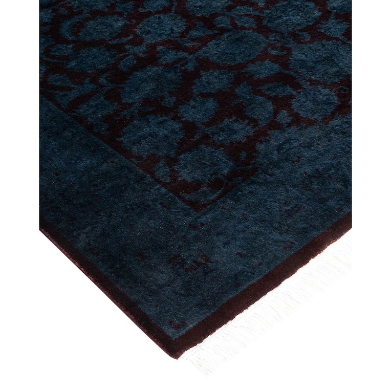 Overton Hand Knotted Wool Vintage Inspired Modern Contemporary Overdyed Blue Area Rug - 3' 1" x 5' 3"