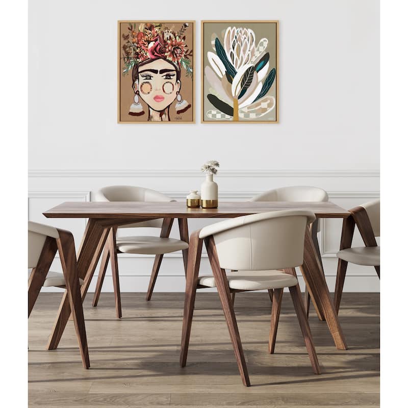 Kate and Laurel Sylvie Sage Protea Framed Canvas by Inkheart Designs