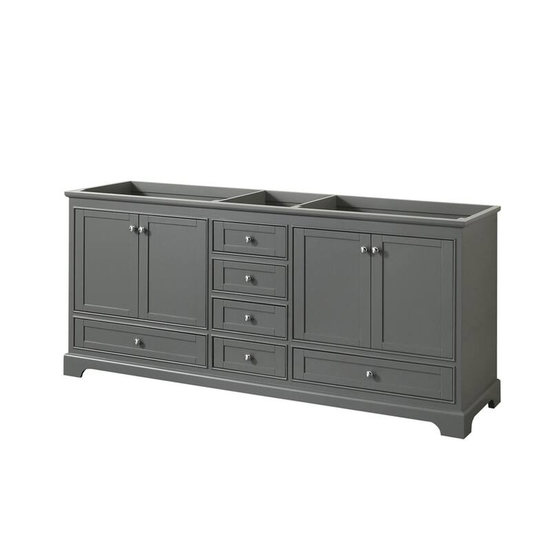 Wyndham Collection Deborah 79" Free Standing Double Wood Vanity - Dark Gray / Polished Chrome Hardware