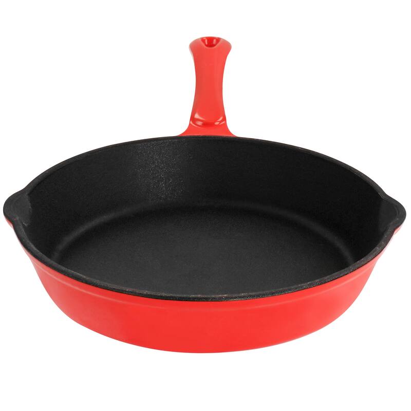 MegaChef Enameled Round 8 Inch PreSeasoned Cast Iron Frying Pan in Red - 8 Inch