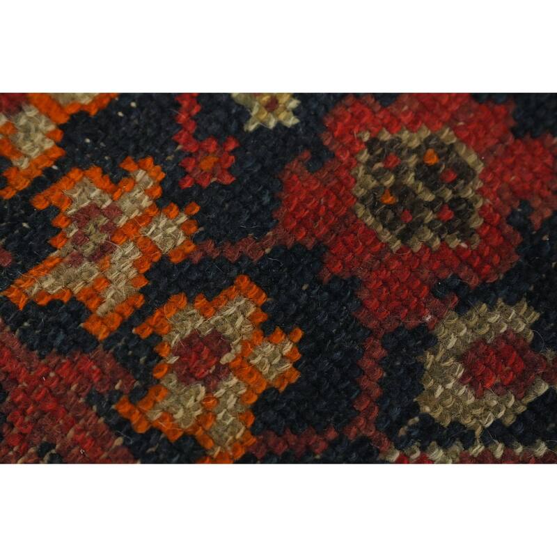 Hand Knotted Oriental 100% Wool Carpet Traditional Floral Navy Blue & Blues Malayer Area Rug - 11' 8'' X 5' 3''