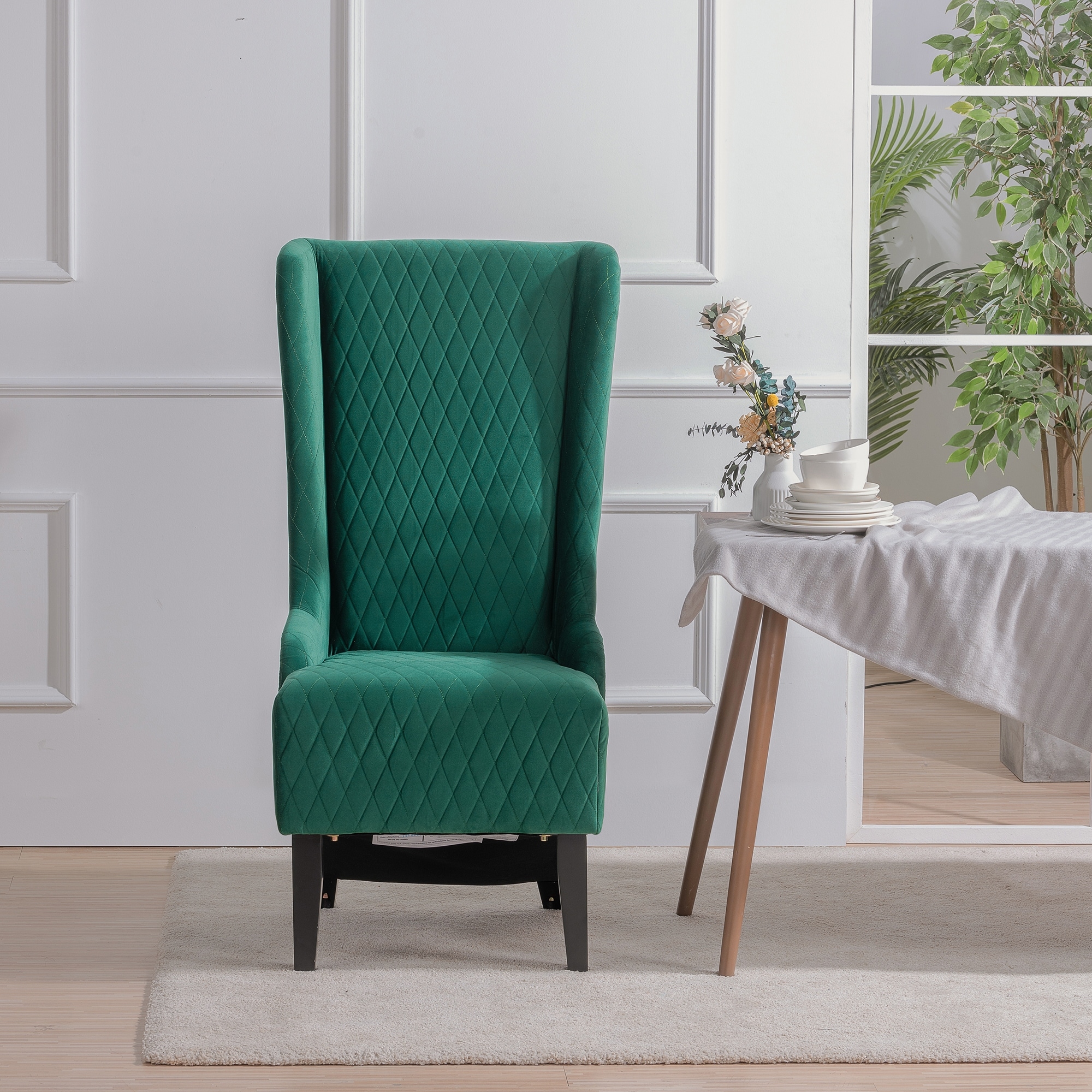Velvet Accent Chair Side Chair Leisure Chair with Wooden Legs, Wingback Chair Lounge Chair Reading Chair