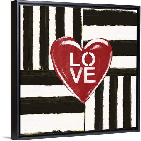 "Black and White Stripe Love" Black Float Frame Canvas Art
