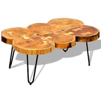 vidaXL Coffee Table 13.8" 6 Trunks Solid Sheesham Wood - 35.4" x 23.6" x 13.8"