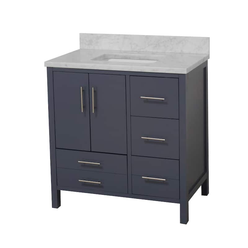 KitchenBathCollection California 36" Bathroom Vanity with Carrara Marble Top