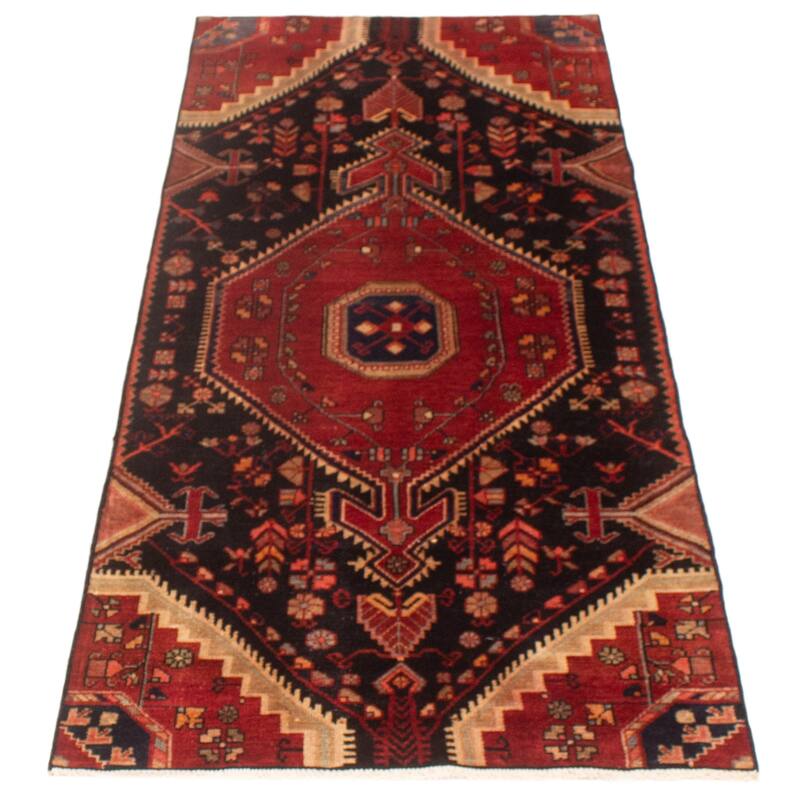 ECARPETGALLERY Hand-knotted Andelz Black, Red Wool Rug - 3'7 x 8'6