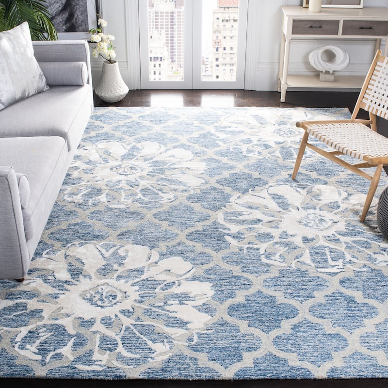 SAFAVIEH Handmade Glamour Florelle Floral Trellis Wool/ Viscose Rug - 8' x 10' - Navy/Ivory