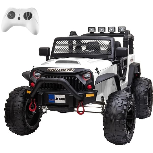 slide 2 of 12, 24V Ride on Car Truck with Remote Control, 2 Seater Kids Electric Car, Spring Suspension, 9Ah Battery Powered, 3 Speeds White