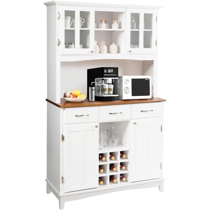 Kitchen Cabinet with Storage Drawers and Wine Bottle Modules (White)