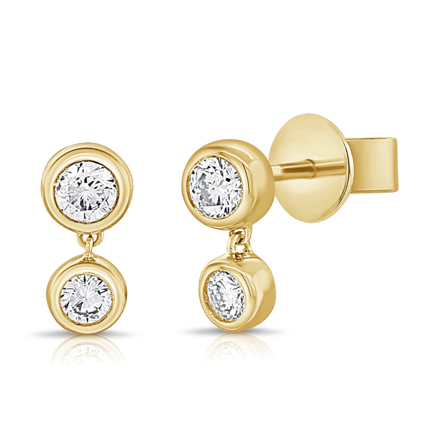 Joelle Collection Natural Diamond Bezel Set Dangle Earrings 14K Yellow Gold