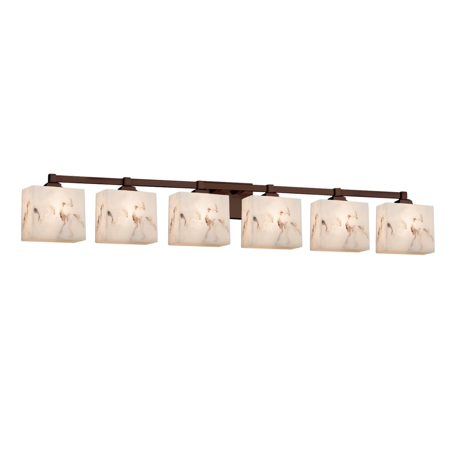 Justice Design LumenAria Regency 6-light Dark Bronze Bath Light, Off-white Rectangle Shade