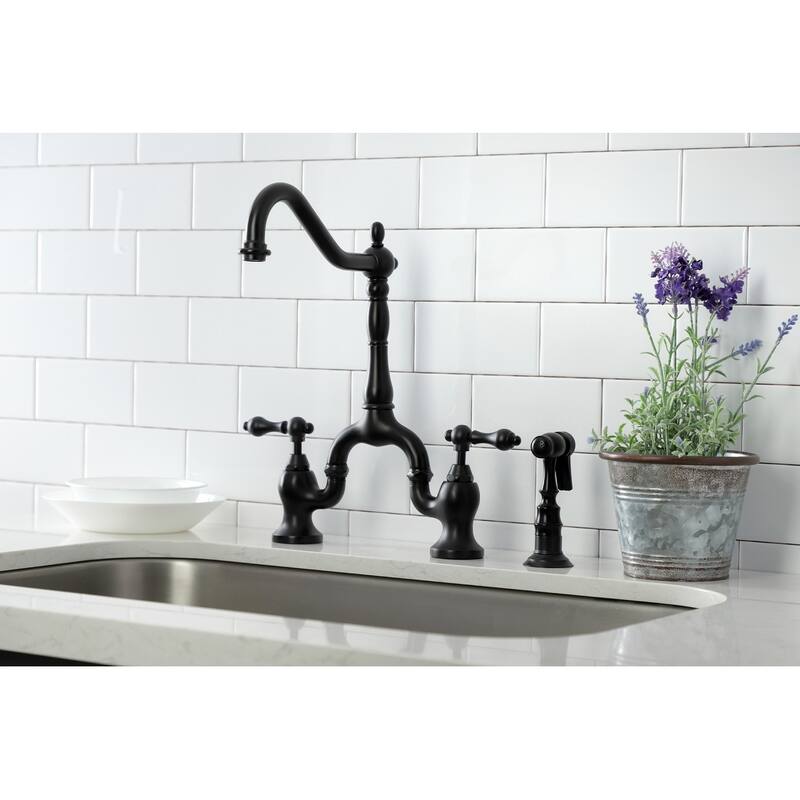 English Country Bridge Kitchen Faucet with Brass Sprayer