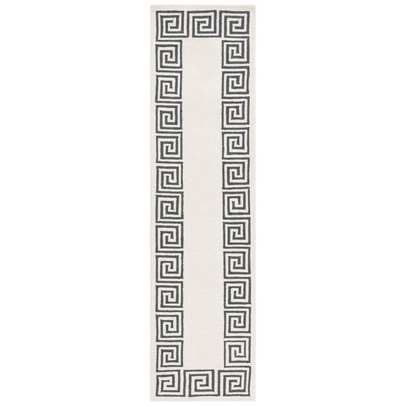SAFAVIEH Handmade Metro Saeko Greek Key Border Wool Rug - 2'3" x 9' Runner - Ivory/Grey