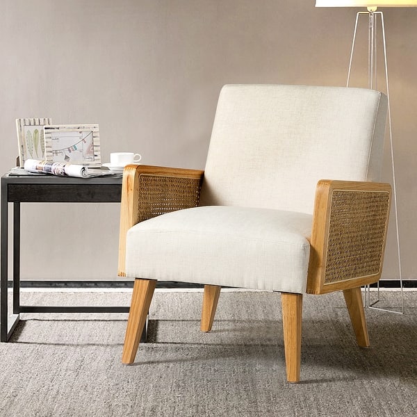 Carmina Upholstered Accent Chair with Natural Rattan Arms by