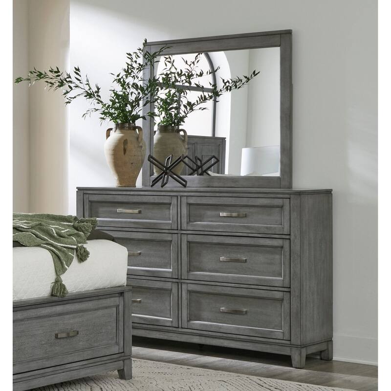 4pc Bedroom Set Platform Bed Dresser Mirror Chest Storage Gray Finish Furniture