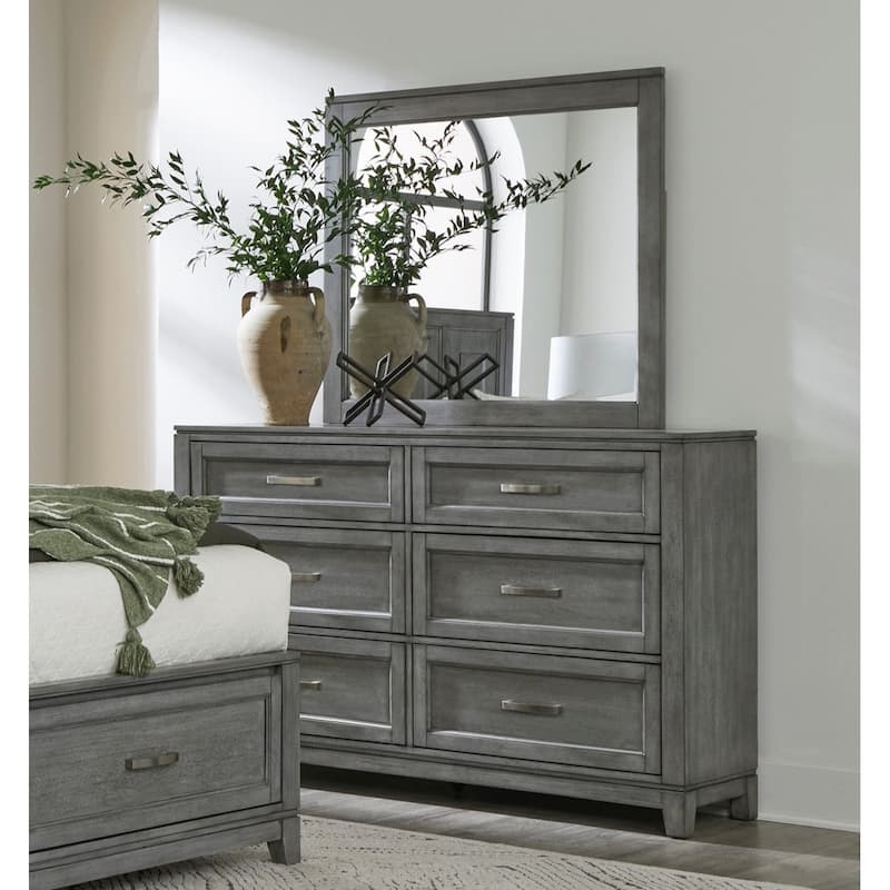 Rustic Gray Bedroom Furniture 3pc Bed Dresser Mirror Set