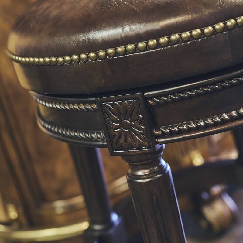 New Ridge Home Chapman 31in. Bar-Height Swivel Barstool with High-Back, Distressed Walnut Finish