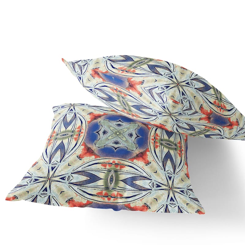 HomeRoots Set of Two 16" X 16" Blue and Pink Blown Seam Floral Indoor Outdoor Throw Pillow - 16.00' X '16.00' X '5.00