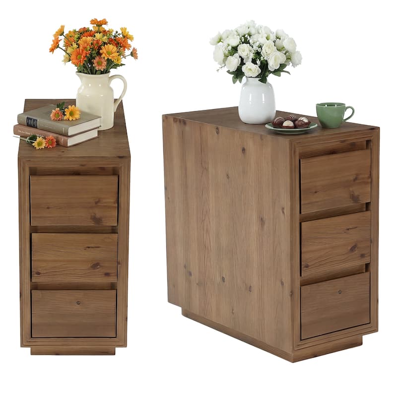 Rustic 3-Drawer Solid Wood Nightstand, Fully Assembled, 23.62"H - Brown 2 Packs - 3-drawer