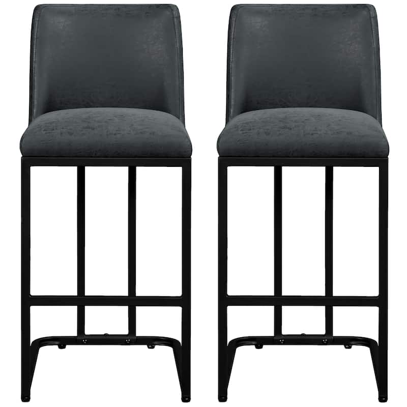 Yaheetech Counter Stools Set of 2 with Back Faux Leather Barstools with Metal Stand