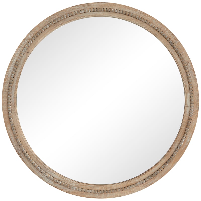 Contemporary Wood Distressed Wall Mirror with Beaded Detailing - Brown or White