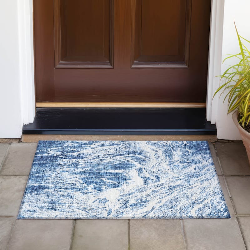 Machine Washable Indoor/ Outdoor Modern Abstract Chantille Rug - Navy - 1'8" x 2'6"