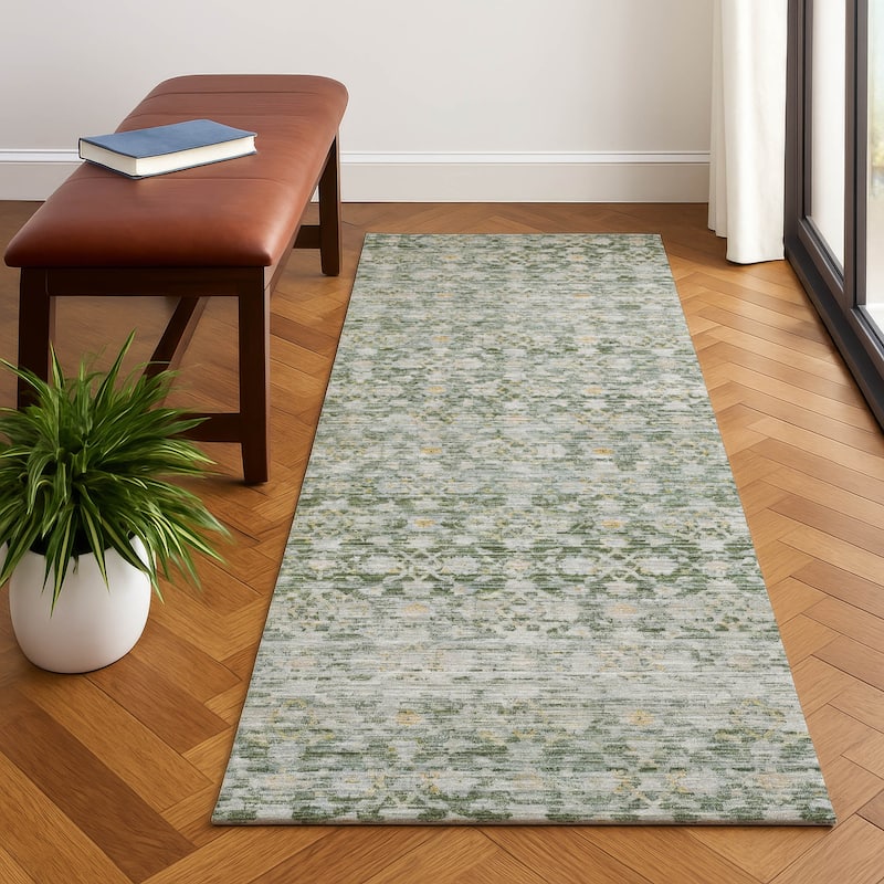 Premium Washable Super Soft Vintage Traditional Mayfield Rug - Green - 2'3" x 7'6"