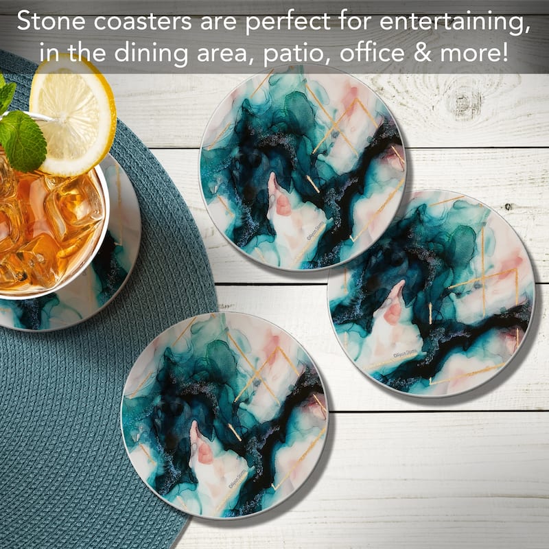 Illumination 4 Pack Round Absorbent Stone Coasters with Protective Cork Backing Manufactured in The USA