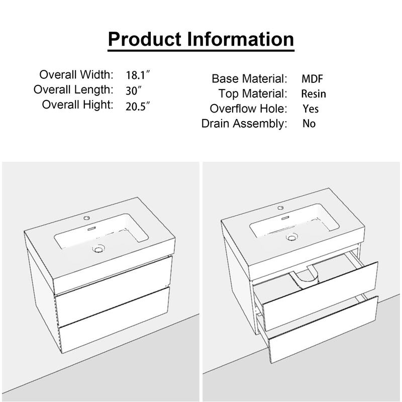 Single Sink Floating Bath Vanity in with Solid Surface Top