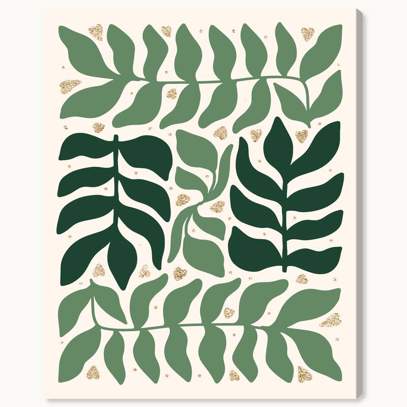 Wynwood Studio Canvas Floral and Botanical Leaf Vines with Glitter I Green Glam Wall Art Canvas Print