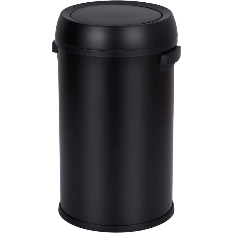 65L/17Gal Open Top Trash Can, Heavy Duty Stainless Steel Rubbish Bin - Black