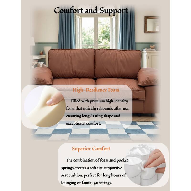 Roomfitters Modern Overstuffed Upholstered Loveseat with Padded Pillow Arms, Comfortable 2 Seater Couch for Living Room