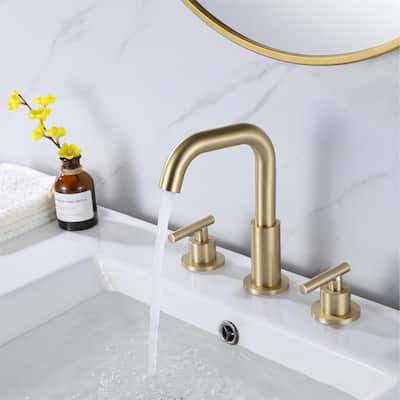 Modern Brushed Gold 360 Rotary Bathroom Faucet Widespread for Sink 3 hole with 2 Handles