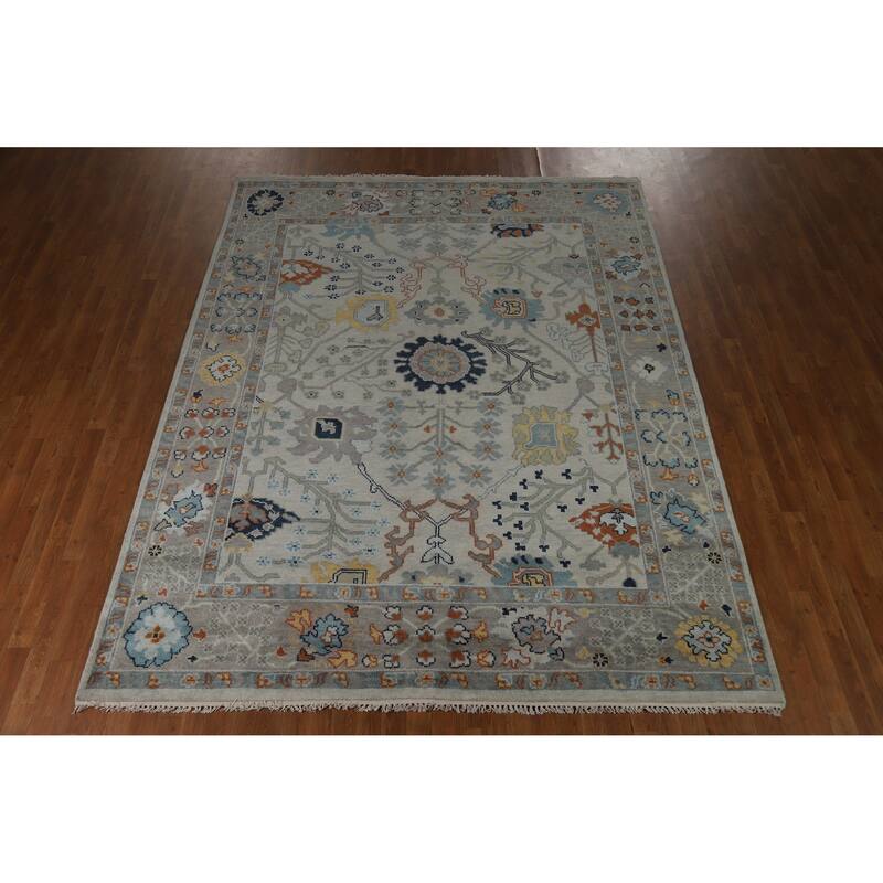 Hand Knotted Oriental 100% Wool Carpet Transitional All-Over Greys & Charcoal Oushak Area Rug - 10' 2'' X 7' 11''