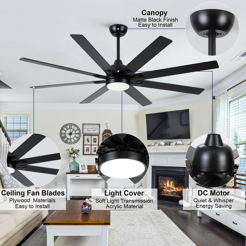 YUHAO 72 Inch Windmill Antique Black Industrial Wooden Large Ceiling Fans With LED Lights and Remote Control