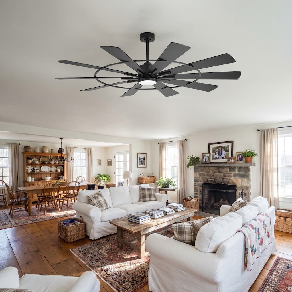 62 in Ceiling Fan with LED Light and Remote, 10 Blade DC Motor Fan, Dimmable Reversible Quiet Fan