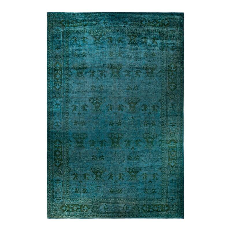 Overton Hand Knotted Wool Vintage Inspired Modern Contemporary Overdyed Blue Area Rug - 12' 4" x 17' 9"