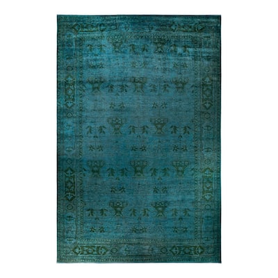 Overton Hand Knotted Wool Vintage Inspired Modern Contemporary Overdyed Blue Area Rug - 12' 4" x 17' 9"