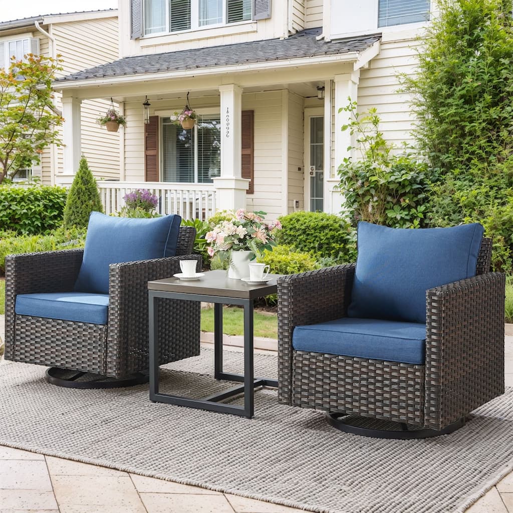 Outdoor Swivel Rocking Chairs Set of 2 with Rattan Side Table