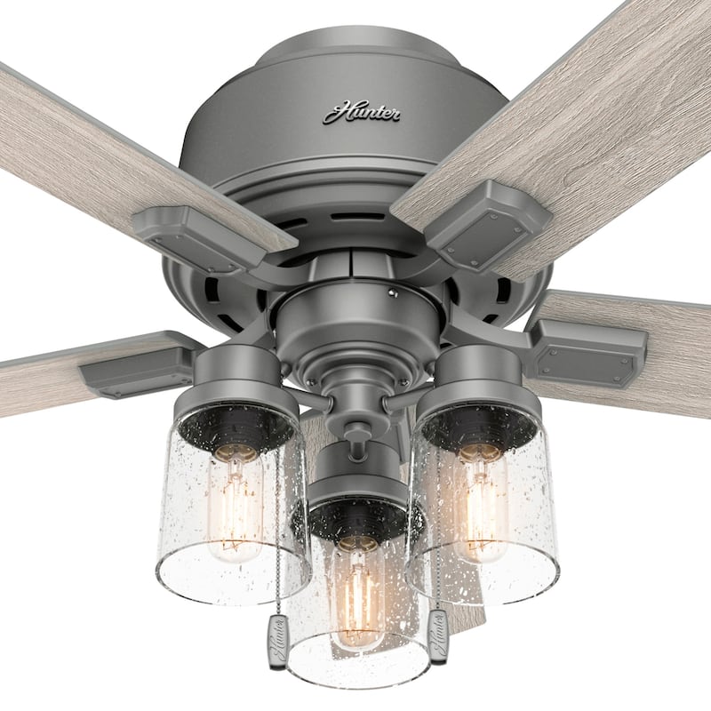 Hunter 44" Hartland Low Profile Ceiling Fan with LED Light and Pull Chain - Farmhouse, Rustic, Transitional