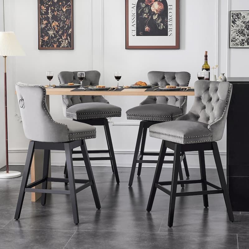 26"/29" Velvet Swivel Counter and Bar Height Stools Solid Wood Frame (Set of 4)