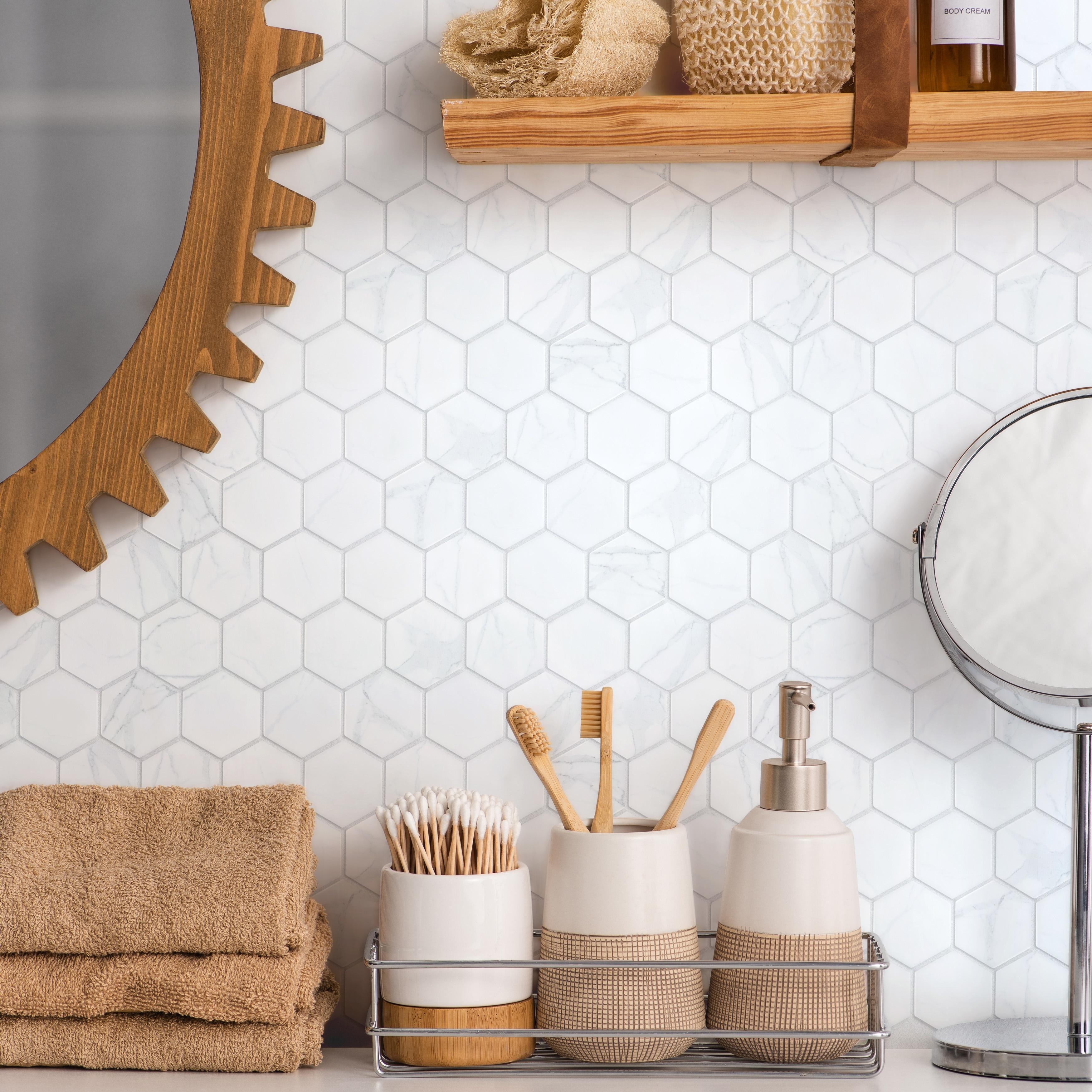 Merola Tile Carrione 2" Hex Matte Carrara 11-1/8" x 12-5/8" Porcelain Mosaic Floor and Wall Tile