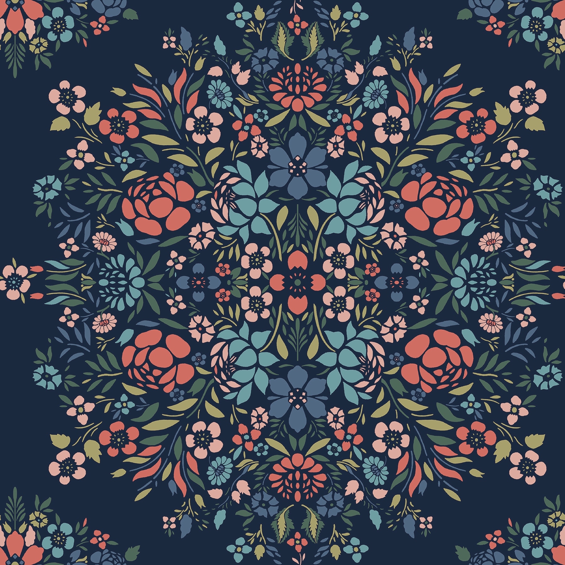 RoomMates Blue Medallion Floral Peel and Stick Wallpaper