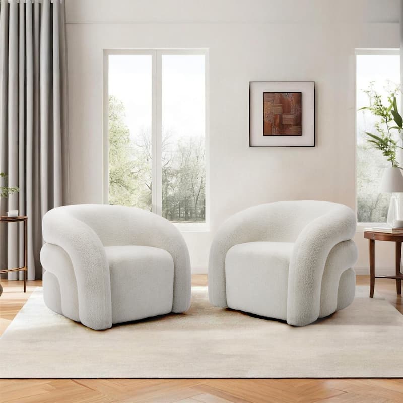 Upholstered Swivel Barrel Accent Chair Set of 2 - White